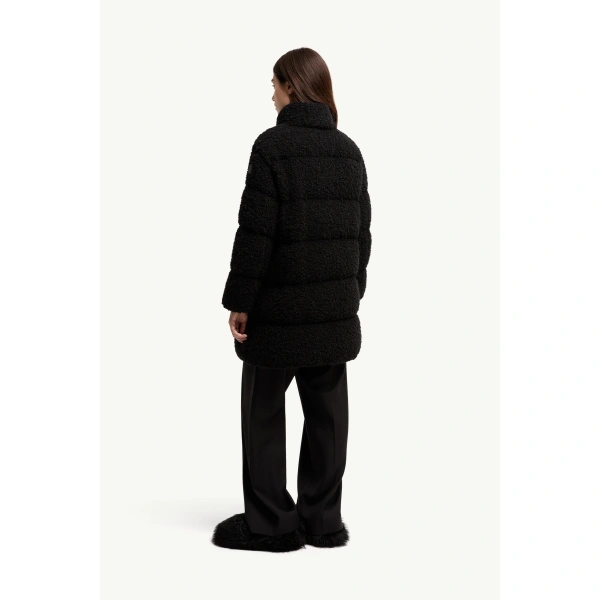 Moncler Remarquable Tweed Mid-Length Down Jacket in Black, view 5 | Women's Puffer and Down Coats | Coveti