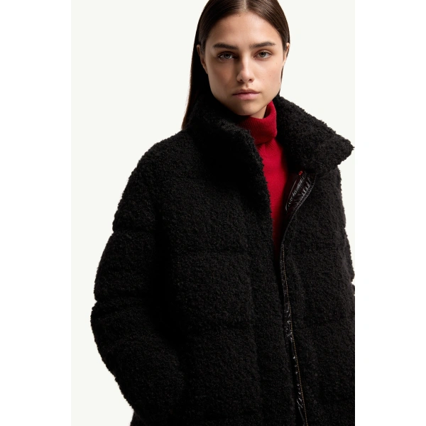 Moncler Remarquable Tweed Mid-Length Down Jacket in Black, view 6 | Women's Puffer and Down Coats | Coveti