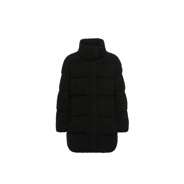 Remarquable Tweed Mid-Length Down Jacket in Black