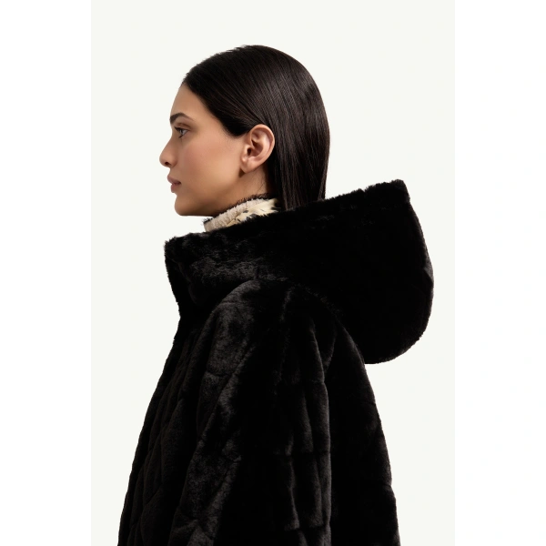 Moncler Reversible Hooded Cape in Black, view 3 | Women's Cape Coats | Coveti