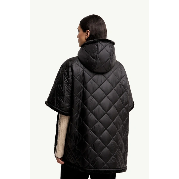 Moncler Reversible Hooded Cape in Black, view 5 | Women's Cape Coats | Coveti