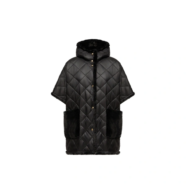 Moncler Reversible Hooded Cape in Black | Women's Cape Coats | Coveti
