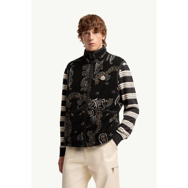 Moncler Reversible Paisley Print Padded Teddy Gilet in Black, view 4 | Men's Jackets | Coveti