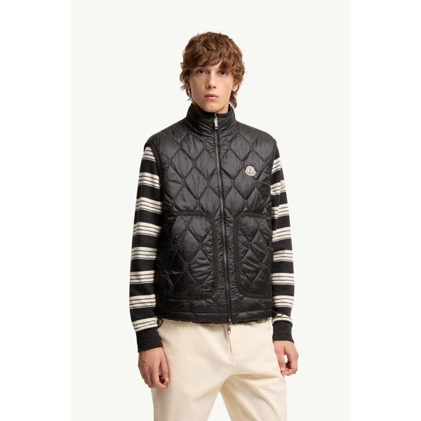 Moncler Reversible Paisley Print Padded Teddy Gilet in Black, view 6 | Men's Jackets | Coveti