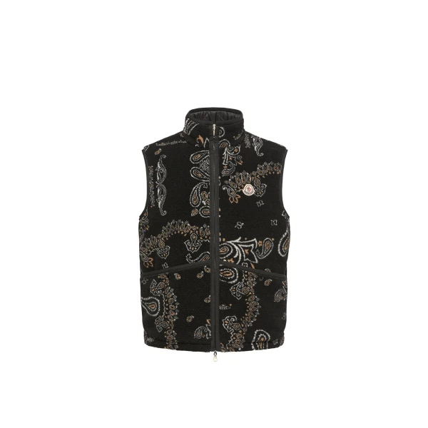 Reversible Paisley Print Padded Teddy Gilet in Black