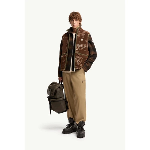 Moncler Reversible Paisley Print Padded Teddy Gilet in Brown & Green, view 2 | Men's Jackets | Coveti