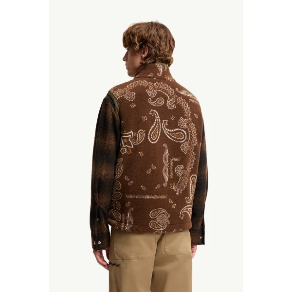 Moncler Reversible Paisley Print Padded Teddy Gilet in Brown & Green, view 5 | Men's Jackets | Coveti