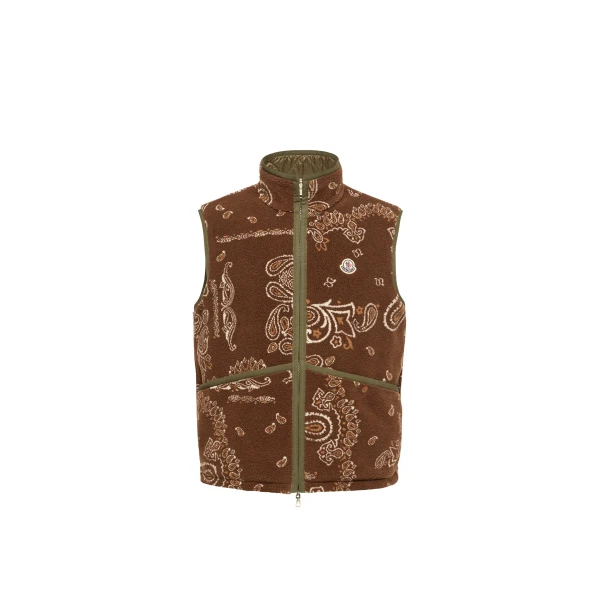 Moncler Reversible Paisley Print Padded Teddy Gilet in Brown & Green | Men's Jackets | Coveti