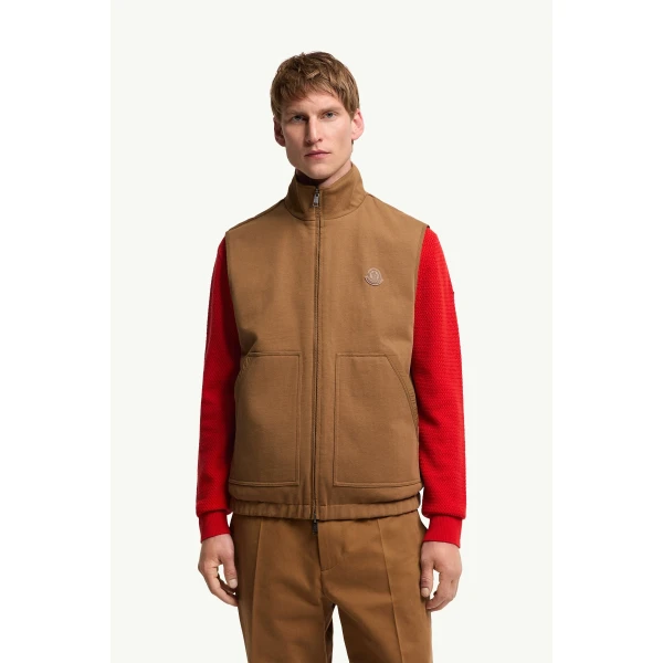 Moncler Reversible Zip-Up Gilet in Light Brown, view 4 | Men's Jackets | Coveti