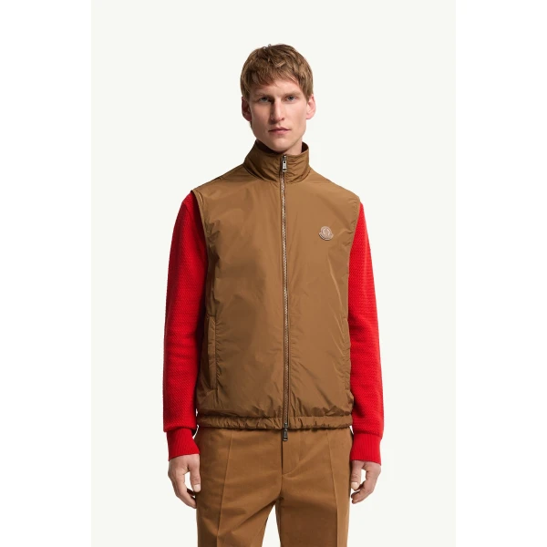 Moncler Reversible Zip-Up Gilet in Light Brown, view 6 | Men's Jackets | Coveti