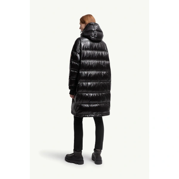 Moncler Rochelairs Hooded Long Down Jacket in Black, view 5 | Women's Puffer and Down Coats | Coveti