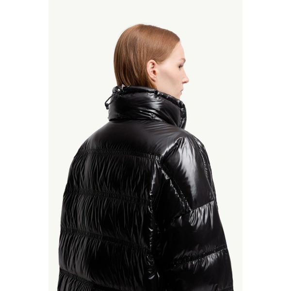 Moncler Rochelairs Hooded Long Down Jacket in Black, view 6 | Women's Puffer and Down Coats | Coveti