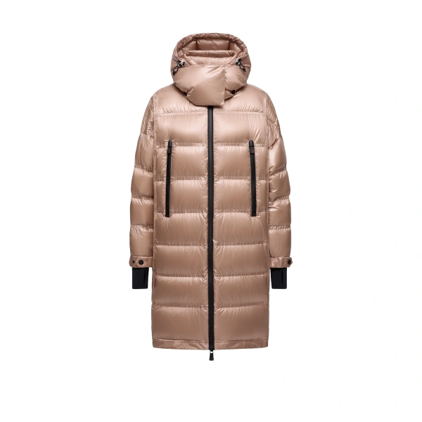 Moncler Rochelairs Hooded Long Down Jacket in Dusty Pink | Women's Puffer and Down Coats | Coveti