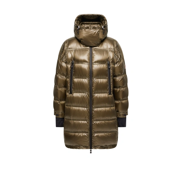 Rochelairs Hooded Long Down Jacket in Olive Green