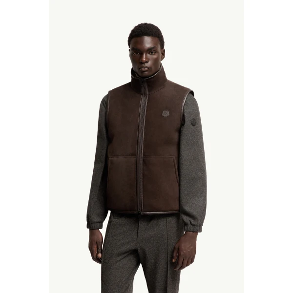 Moncler Rysfen Reversible Down Gilet in Brown, view 4 | Men's Jackets | Coveti