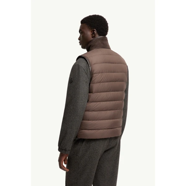 Moncler Rysfen Reversible Down Gilet in Brown, view 5 | Men's Jackets | Coveti