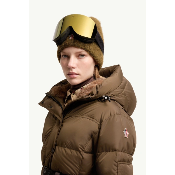 Moncler Salastrains Insulated Ski Jacket in Brown, view 3 | Women's Ski Jackets | Coveti