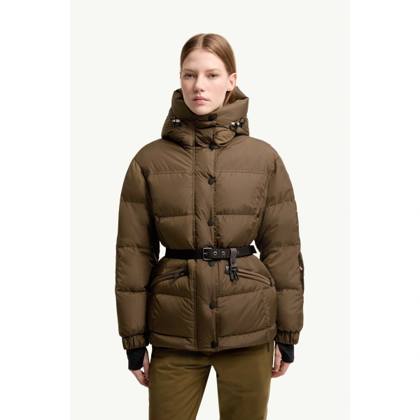 Moncler Salastrains Insulated Ski Jacket in Brown, view 4 | Women's Ski Jackets | Coveti