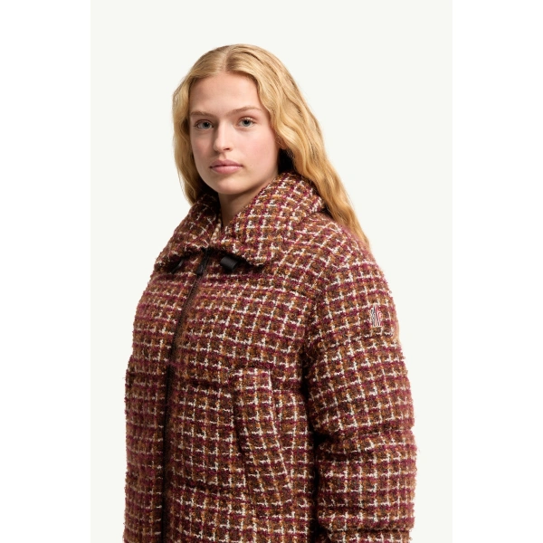 Moncler Sandane Tweed Short Down Jacket in Brown, view 3 | Women's Tweed Jackets | Coveti