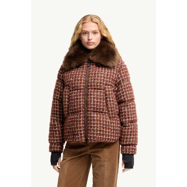 Moncler Sandane Tweed Short Down Jacket in Brown, view 4 | Women's Tweed Jackets | Coveti