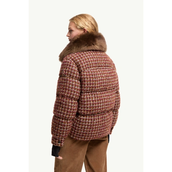Moncler Sandane Tweed Short Down Jacket in Brown, view 5 | Women's Tweed Jackets | Coveti