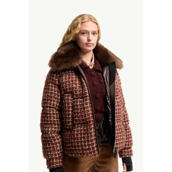 Moncler Sandane Tweed Short Down Jacket in Brown, view 6 | Women's Tweed Jackets | Coveti