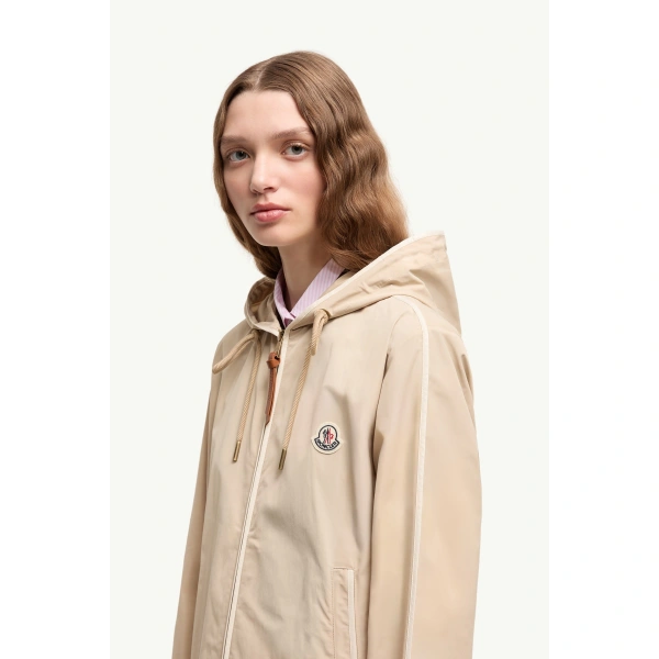 Moncler Sarracenia Hooded Jacket in Light Beige, view 3 | Women's Jackets | Coveti