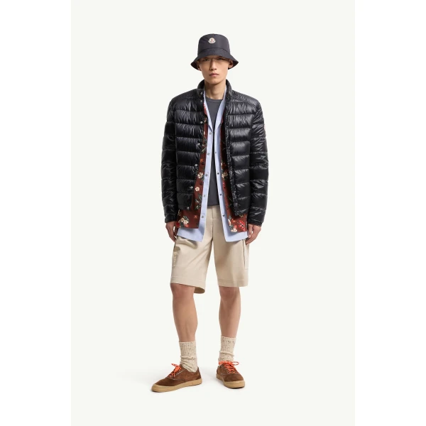 Moncler Selves Short Down Jacket in Shiny Dark Blue, view 2 | Men's Jackets | Coveti