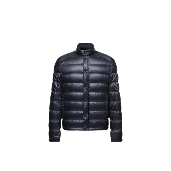 Moncler Selves Short Down Jacket in Shiny Dark Blue | Men's Jackets | Coveti