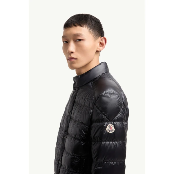 Moncler Selves Short Down Jacket in Shiny Dark Blue, view 3 | Men's Jackets | Coveti