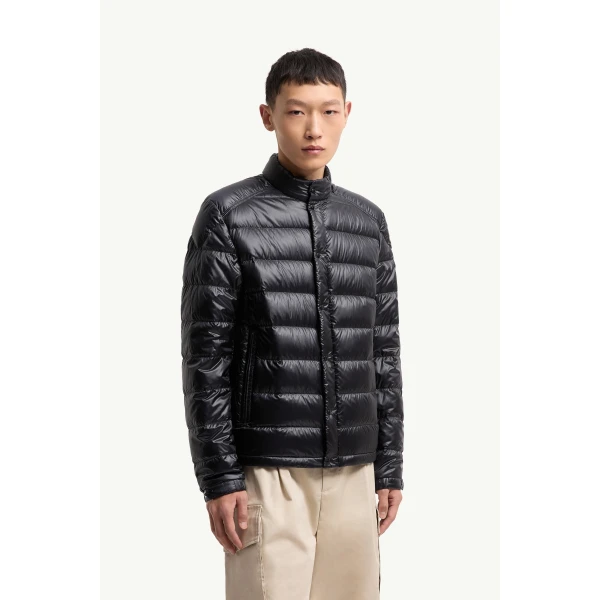 Moncler Selves Short Down Jacket in Shiny Dark Blue, view 4 | Men's Jackets | Coveti