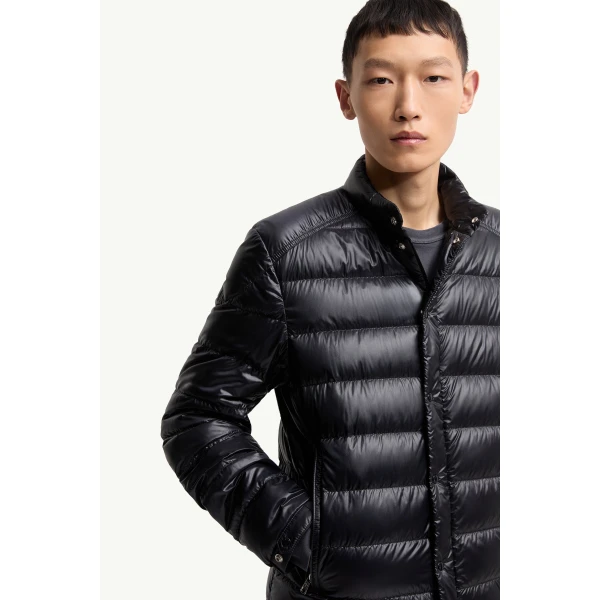 Moncler Selves Short Down Jacket in Shiny Dark Blue, view 6 | Men's Jackets | Coveti