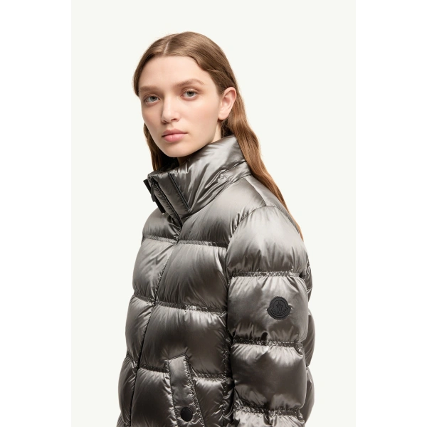 Moncler Sensation Short Down Jacket in Silver, view 3 | Women's Puffer Jackets | Coveti