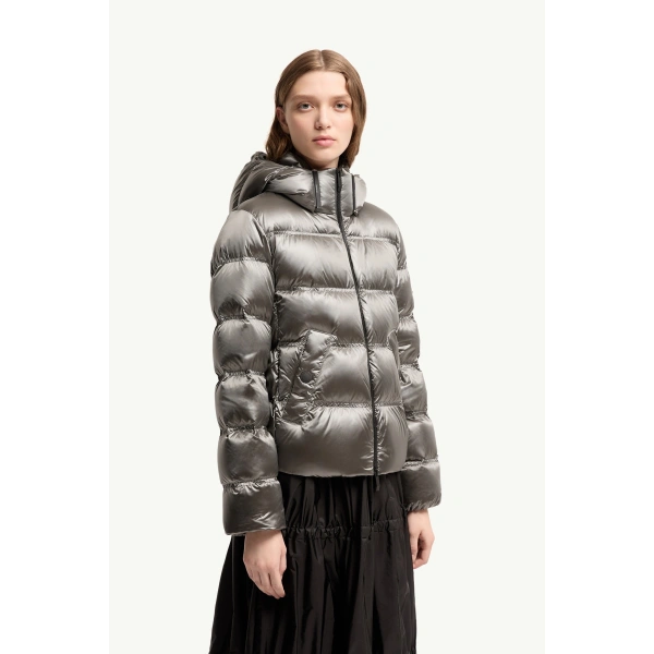 Moncler Sensation Short Down Jacket in Silver, view 4 | Women's Puffer Jackets | Coveti