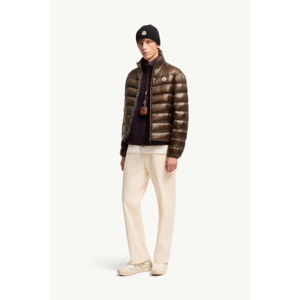 Moncler Sergesta Packable Short Down Jacket in Dark Brown, view 2 | Men's Jackets | Coveti