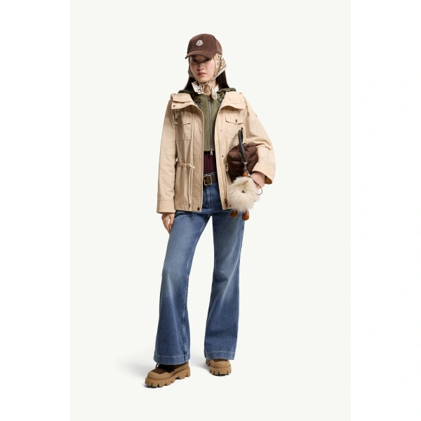 Moncler Serin Hooded Cotton Blend Parka in Light Beige, view 2 | Women's Jackets | Coveti