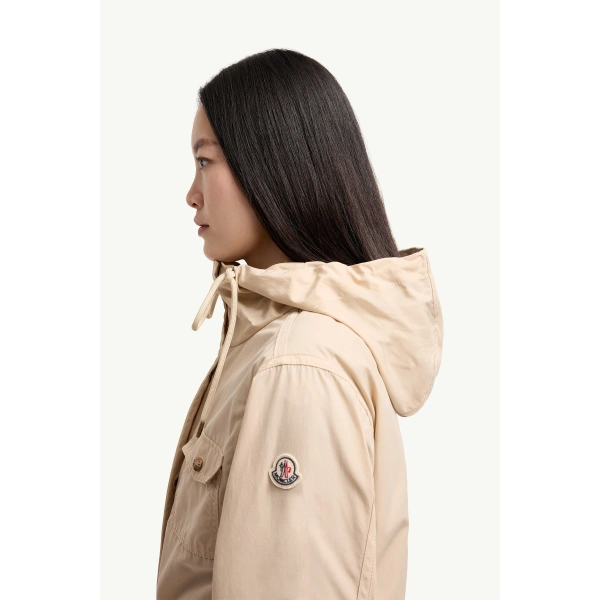 Moncler Serin Hooded Cotton Blend Parka in Light Beige, view 3 | Women's Jackets | Coveti
