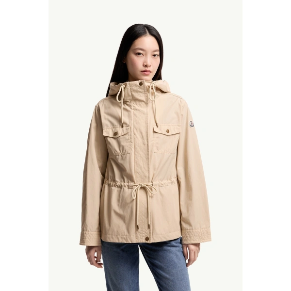 Moncler Serin Hooded Cotton Blend Parka in Light Beige, view 4 | Women's Jackets | Coveti