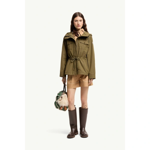 Moncler Serin Hooded Cotton Blend Parka in Olive Green, view 2 | Women's Jackets | Coveti