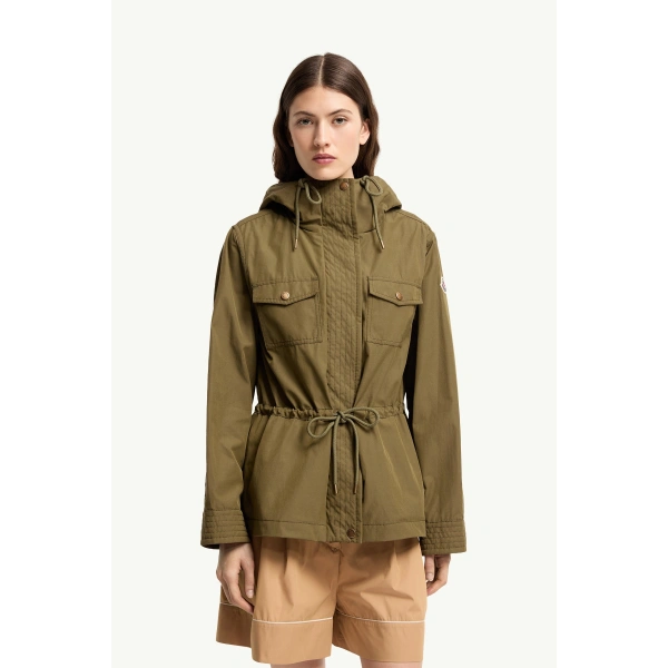 Moncler Serin Hooded Cotton Blend Parka in Olive Green, view 4 | Women's Jackets | Coveti