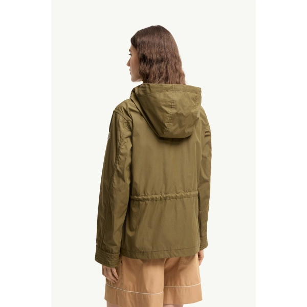 Moncler Serin Hooded Cotton Blend Parka in Olive Green, view 5 | Women's Jackets | Coveti