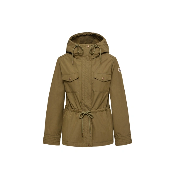 Moncler Serin Hooded Cotton Blend Parka in Olive Green | Women's Jackets | Coveti
