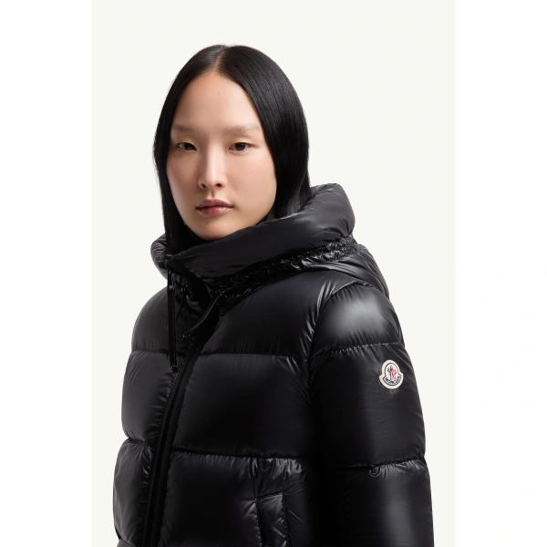 Moncler Serittes Hooded Short Down Jacket in Black, view 3 | Women's Puffer Jackets | Coveti