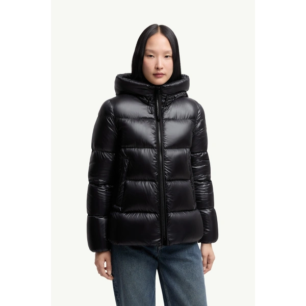 Moncler Serittes Hooded Short Down Jacket in Black, view 4 | Women's Puffer Jackets | Coveti