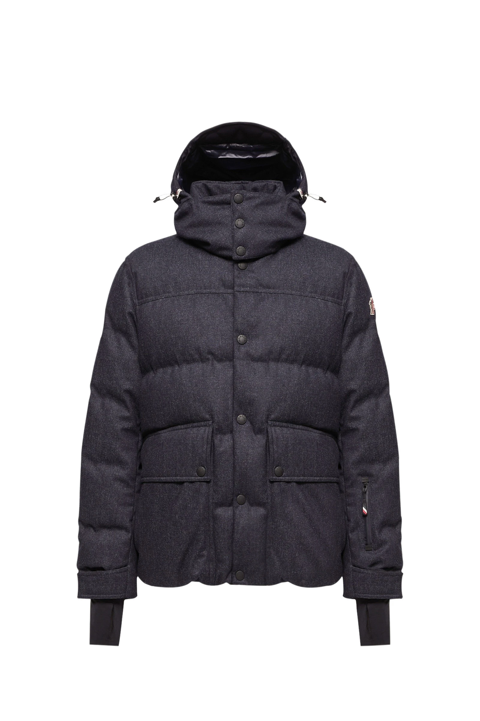 Moncler Servance Wool Denim Hooded Down Ski Jacket in Dark Blue Moncler Servance Wool Denim Hooded Down Ski Jacket in Dark Blue | Men's Skiwear | Coveti