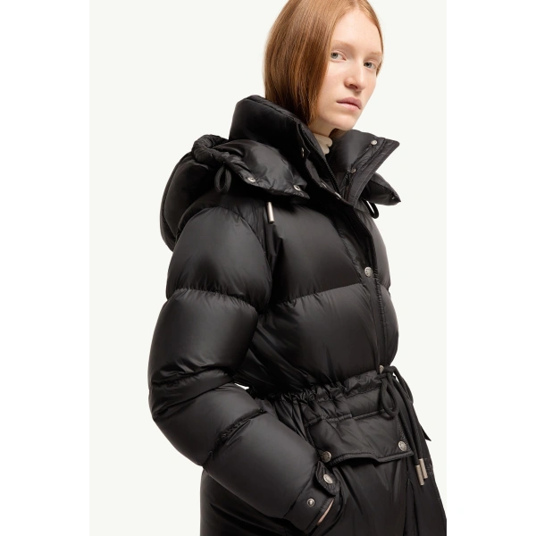 Moncler Sesie Hooded Short Down Jacket in Black, view 6 | Women's Puffer Jackets | Coveti