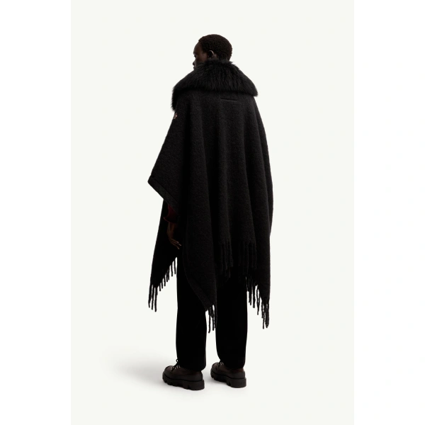 Moncler Shearling Collar Mohair, Alpaca & Wool Blend Cape in Black, view 5 | Women's Cape Coats | Coveti