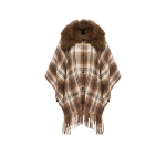 Moncler Shearling Collar Mohair, Alpaca & Wool Blend Cape in Brown & White Moncler Shearling Collar Mohair, Alpaca & Wool Blend Cape in Brown & White | Women's Cape Coats | Coveti