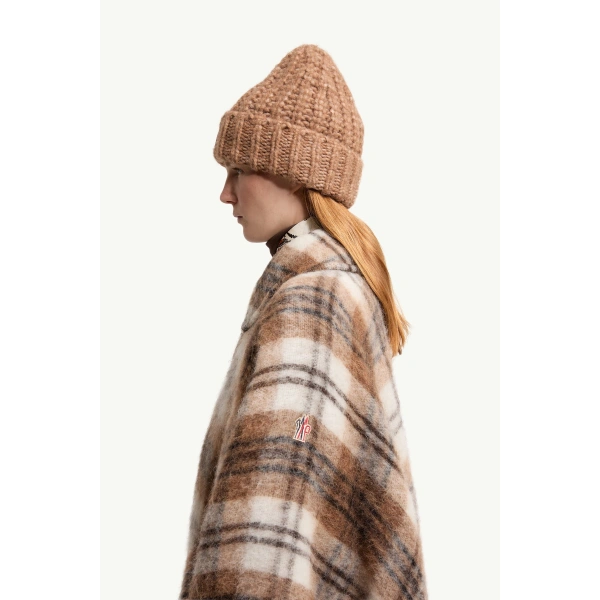 Moncler Shearling Collar Mohair, Alpaca & Wool Blend Cape in Brown & White, view 3 | Women's Cape Coats | Coveti
