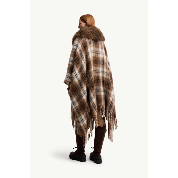 Moncler Shearling Collar Mohair, Alpaca & Wool Blend Cape in Brown & White, view 5 | Women's Cape Coats | Coveti